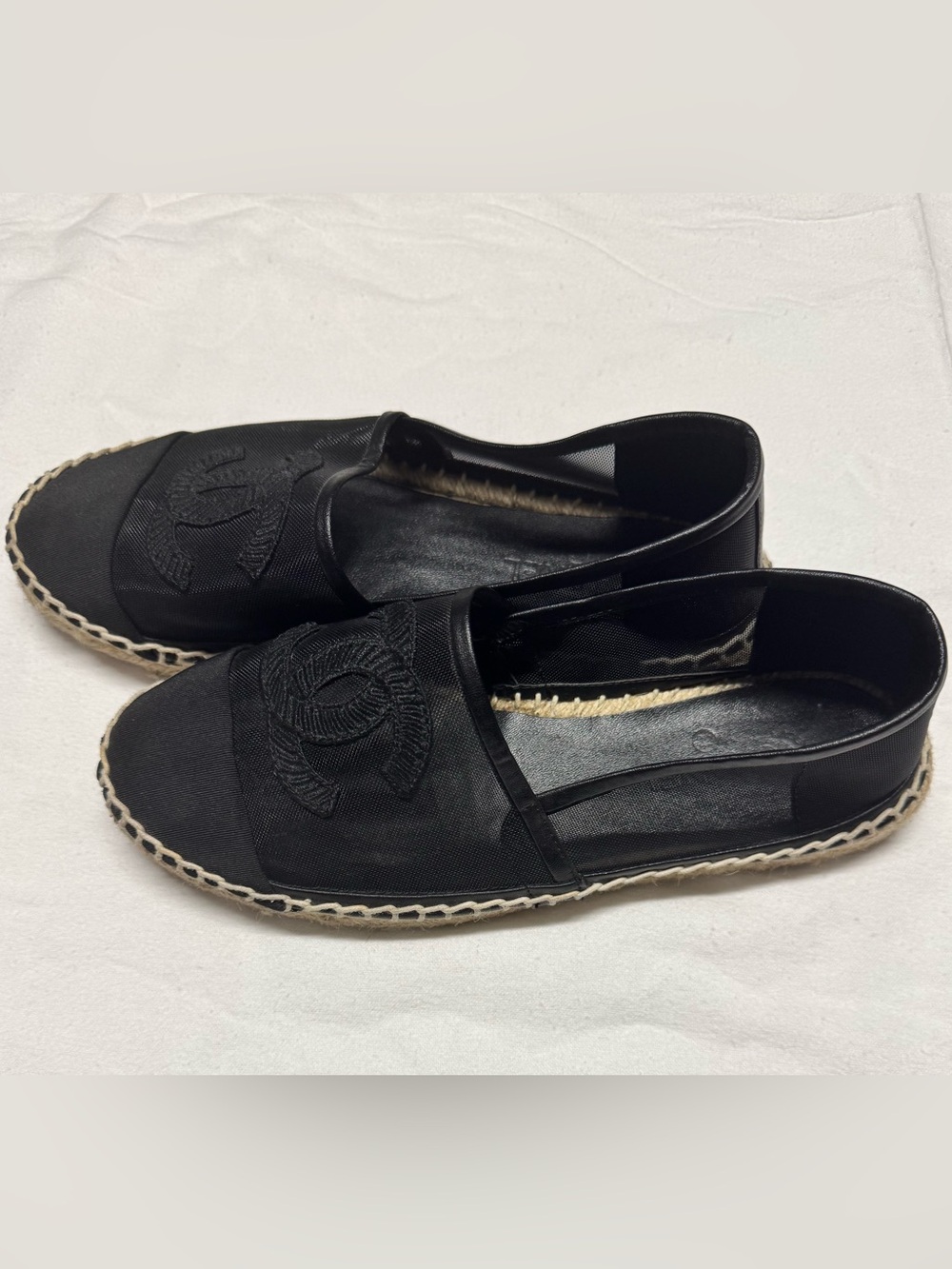 CHANEL Black Canvas Espadrilles with CC Logo